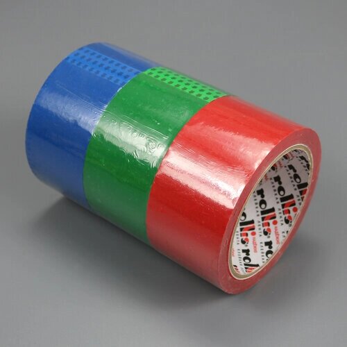 Скотч Rollis, 48 мм, 60 м, 40 мкм, красный, зеленый и синий, 3 штуки от компании М.Видео - фото 1