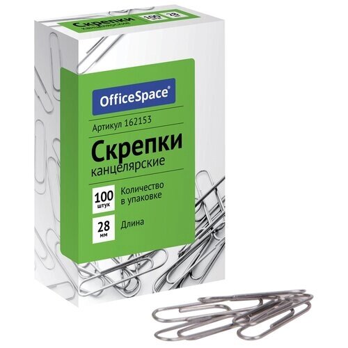 Скрепки 28мм, OfficeSpace, 100шт., карт. упак. (арт. 162153) от компании М.Видео - фото 1