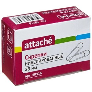 Скрепки Attache 28 мм, никелированные, 100 штук