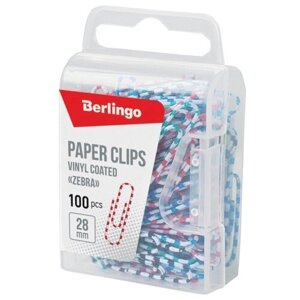 Скрепки Berlingo 28 мм, "Зебра", 100 штук, цветные, пластиковая упаковка