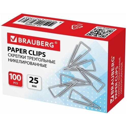 Скрепки Brauberg (25мм, никелированные, треугольные) картонная упаковка, 100шт, 30 уп. (270440) от компании М.Видео - фото 1