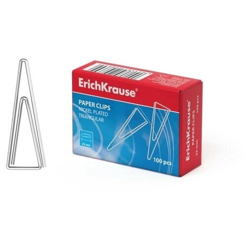 Скрепки канцелярские 25 мм, 100 шт, ErichKrause, никелированные, треугольные, картонная упаковка от компании М.Видео - фото 1