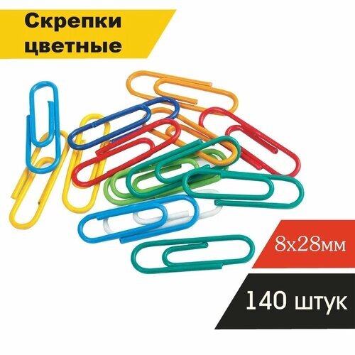 Скрепки канцелярские 28мм, цветные, овальные 140 штук от компании М.Видео - фото 1