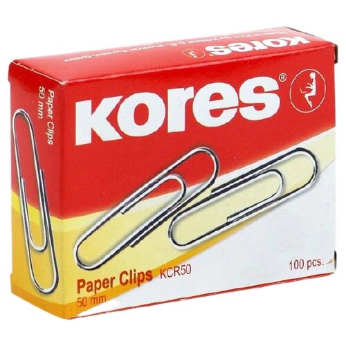 Скрепки Kores с отгибом, 50, никелевое, овальная, 100 шт, в картонной упаковке (серебристый) от компании М.Видео - фото 1