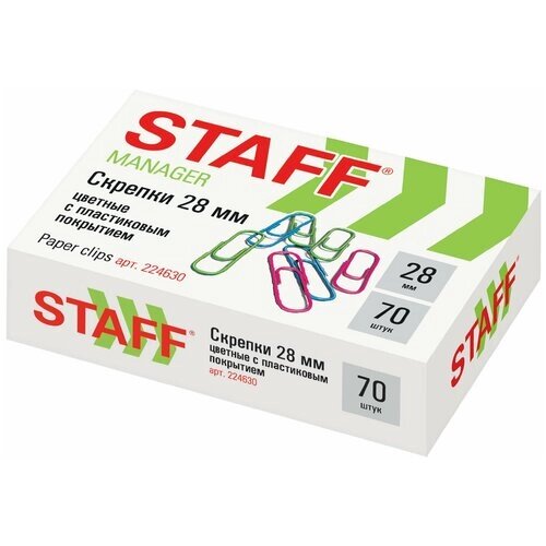 Скрепки STAFF "Manager", 28 мм, цветные, 70 шт, в картонной коробке, Россия, 224630 от компании М.Видео - фото 1