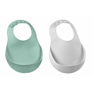 Слюнявчик для кормления BEABA 2 шт, нагрудник силиконовый детский, непромокаемый, мягкий многоразовый слюнявчик для прикорма ребенка