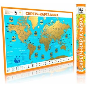 Smart Gift Стираемая карта мира WWF оранжевая А1, 84  59 см