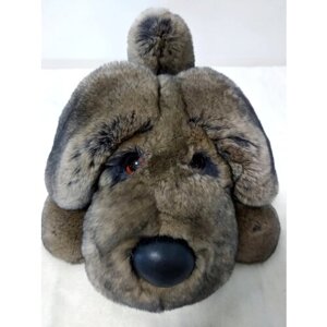 Собака сувенир из натурального меха кролика Рекс коричневая
