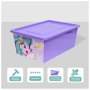 Соломон Ящик для игрушек с крышкой, «Радужные единорожки», объём 30 л, цвет сиреневый