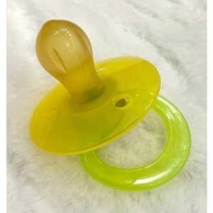 Соска-Пустышка для новорожденного латексная круглая Мой малыш №1 0-6месяцев прозрачно желтая с салатовым колечком