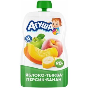Спайка/Пюре Агуша яблоко-тыква-персик-банан (с 6 месяцев) 90 г, 10 шт.