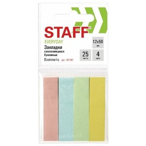 STAFF набор закладок клейких, 50х12 мм, 100 листов (127147), 12 шт. розовый/голубой/желтый/зеленый 1200 листов