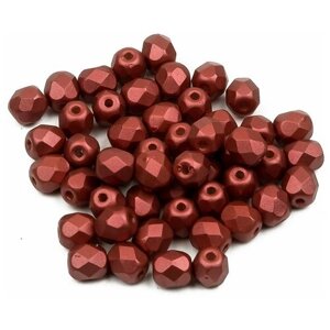 Стеклянные чешские бусины, граненые круглые, Fire polished, 4 мм, цвет Alabaster Metallic Red, 50 шт.