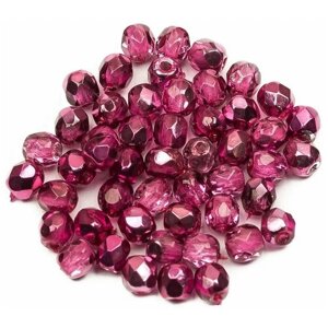 Стеклянные чешские бусины, граненые круглые, Fire polished, Размер 3 мм, цвет Crystal Pink Metallic Ice, 50 шт.