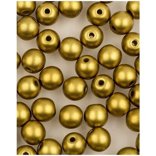 Стеклянные чешские бусины, круглые, Round Beads, 4 мм, цвет Alabaster Metallic Olivine, 50 шт.