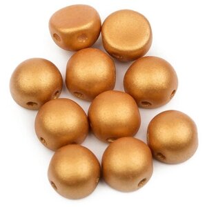 Стеклянные чешские бусины с двумя отверстиями, Cabochon bead, 6 мм, цвет Alabaster Metallic Gold, 10 шт.