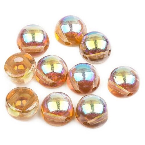 Стеклянные чешские бусины с двумя отверстиями, Cabochon bead, 6 мм, цвет Crystal Brown Rainbow, 10 шт.