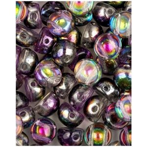 Стеклянные чешские бусины с двумя отверстиями, Cabochon bead, 6 мм, цвет Crystal Magic Purple, 10 шт.