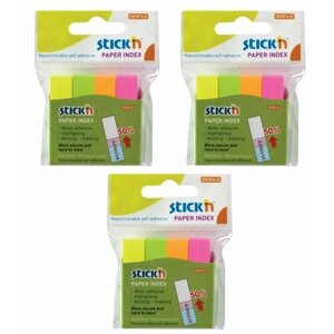Stick'n Закладки клейкие, 50х12 мм, 100 штх4 цвета, неон, бумажные, 400 штук, 3 уп