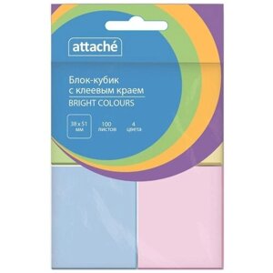 Стикеры Attache Bright colours 38x51 пастельные 4 цвета (4 блока по 100 листов)