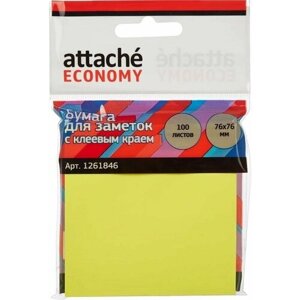 Стикеры Attache Economy 76x76 мм неоновый желтый (1 блок, 100 листов), 1261846