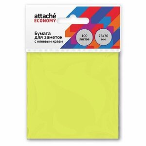 Стикеры Attache Economy Цвет Неоновый желтый, с клеевым краем, 76х76 мм, 100 листов