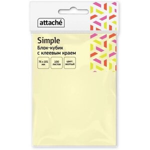 Стикеры Attache Simple 76х101 мм пастельные желтые (1 блок,100 листов)