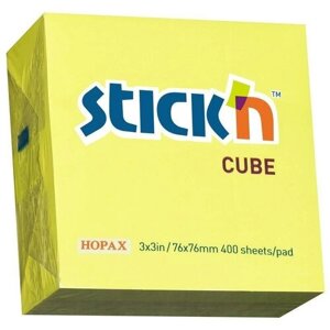 Стикеры Hopax Stick'n Eco 76x76 мм неоновые желтые (1 блок, 400 листов)