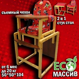 Стол-стул трансформер из массива "Малыш" красный Арт. СТД0305