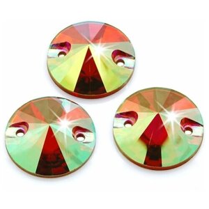 Стразы пришивные стеклянные, круглые (Риволи), Сиам АБ Металлик с радужным покрытием , 12 мм, 12 штук, марка Dongzhou