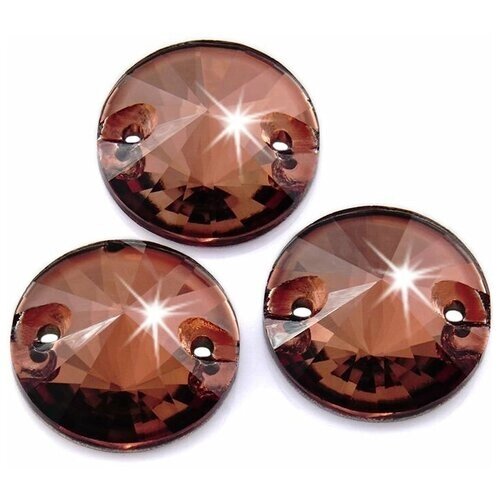 Стразы пришивные стеклянные, круглые (Риволи), Смоук Топаз ( коричневый ), 12 мм, 28 штук, марка Dongzhou