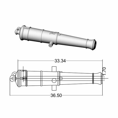 Ствол пушки тип Blomefield (9 фунтов), герб Георг 3, длина 36,5 мм, М. 1:64, 2 шт от компании М.Видео - фото 1