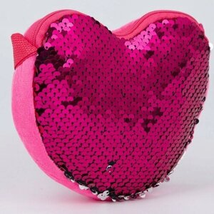 Сумка детская, с пайетками, сердце, 17 х 15 х 1 см, цвет ярко- розовый (комплект из 7 шт)