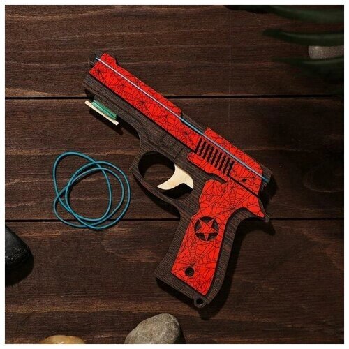 Сувенир деревянный «Резинкострел, красный гранит» + 4 резинки от компании М.Видео - фото 1