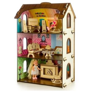 Теремок Деревянный домик с цветными обоями «Лоли»