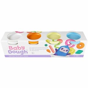 Тесто для лепки BabyDough 4 цвета (белый, оранжевый, нежно-желтый, нежно-голубой)4