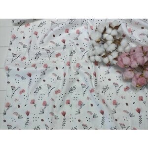Ткань для шитья муслин, 100% хлопок, Турция, ширина 160 см, розовые бабочки и цветочки, 1 метр ткани
