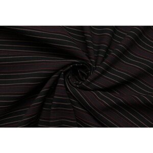 Ткань Хлопок костюмный плотный черного цвета в бордовую полоску, ш140см, 0,5 м