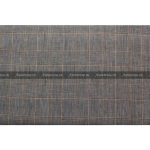 Ткань Лён костюмный Canali серо-синяя с коричневой клеткой, ш150см, 0,5 м