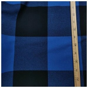 Ткань пальтовая клетка (черный, голубой) 60% полиамид, 40% шерсть италия 50 cm*140 cm
