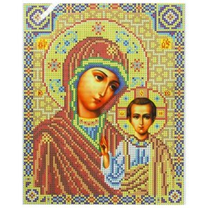 Ткань с рисунком для вышивки бисером каролинка Икона Казанской Божией Матери, 18,5*23см