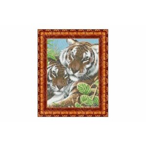 Ткань с рисунком для вышивки бисером каролинка Тигры, 27*36см