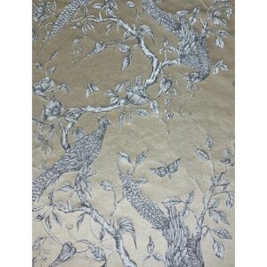 Ткань жаккард коллекционный для интерьера из коллекции "Райские птицы", цвет Песочный/Горчичный, ширина 305 см.