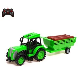Трактор радиоуправляемый «Фермер», с прицепом, работает от аккумулятора, цвет зелёный