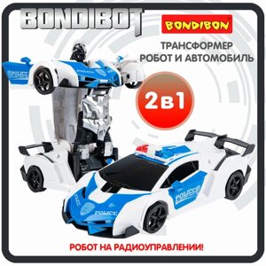 Трансформер 2в1 BONDIBOT на радиоуправлении робот и автомобиль, свет, аккум. USB-шнур, М1:18, Bondib