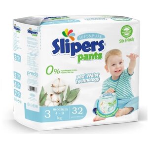 Трусики подгузники детские Slipers, размер 3 (M), 4-9 кг, 32 шт