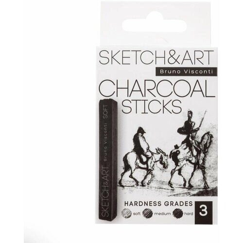Уголь прессованный "SKETCH&ART", "Bruno Visconti", черный, 3 шт. в наборе (мягкий, средний, твердый), арт. 25-001 от компании М.Видео - фото 1