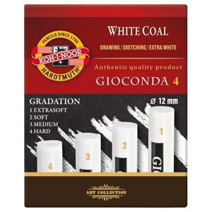 Уголь Уголь для рисования Koh- I- Noor "Gioconda 8692" 4шт белый, 2B- H, 75мм, O12мм, картон. упаковка
