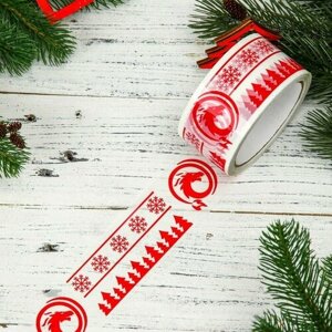 ULTRA tape Новогодний скотч с логотипом «ДраконСнежинкиЕлки», 48 х 45 м, 45 мкм
