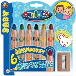 Universal 42084/6 Набор восковых карандашей baby jumbo, в деревянном корпусе, 6 цв, точилка, уп. с европод. universal
